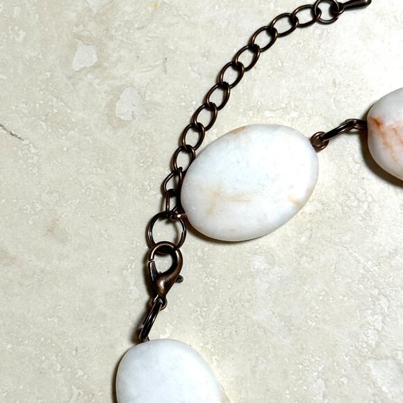 2/$20, Red Vein White Marble Bracelet, Large Genuine Gemstone + Copper Links - Picture 2 of 12